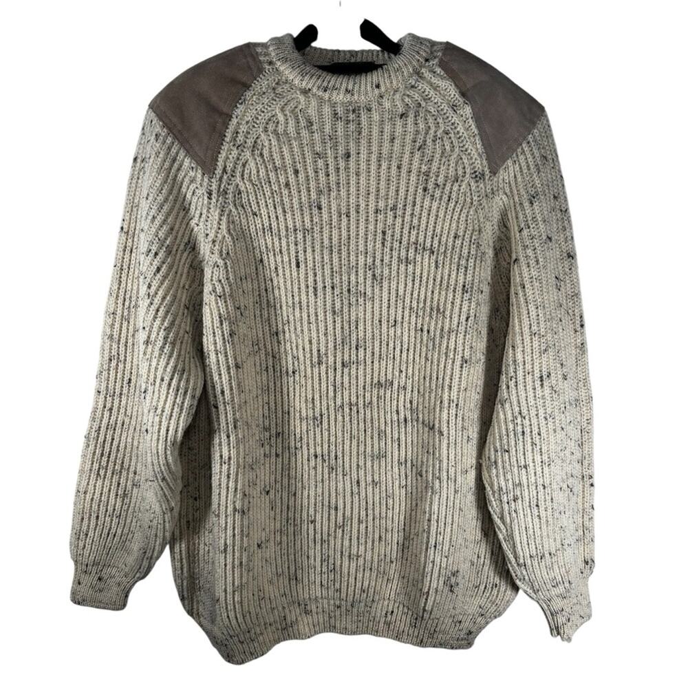 McKennas Highland Heritage Pure Wool Sweater Knit Leather Elbow Patches Size XL